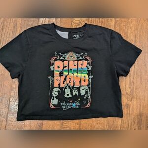 Pink Floyd Black Short Sleeve Crop Tee with Psychedelic Design Women's Jr XL